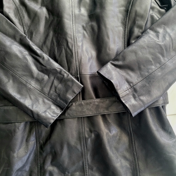 Black Leather Coat with Fuzzy Liner - Picture 4 of 7